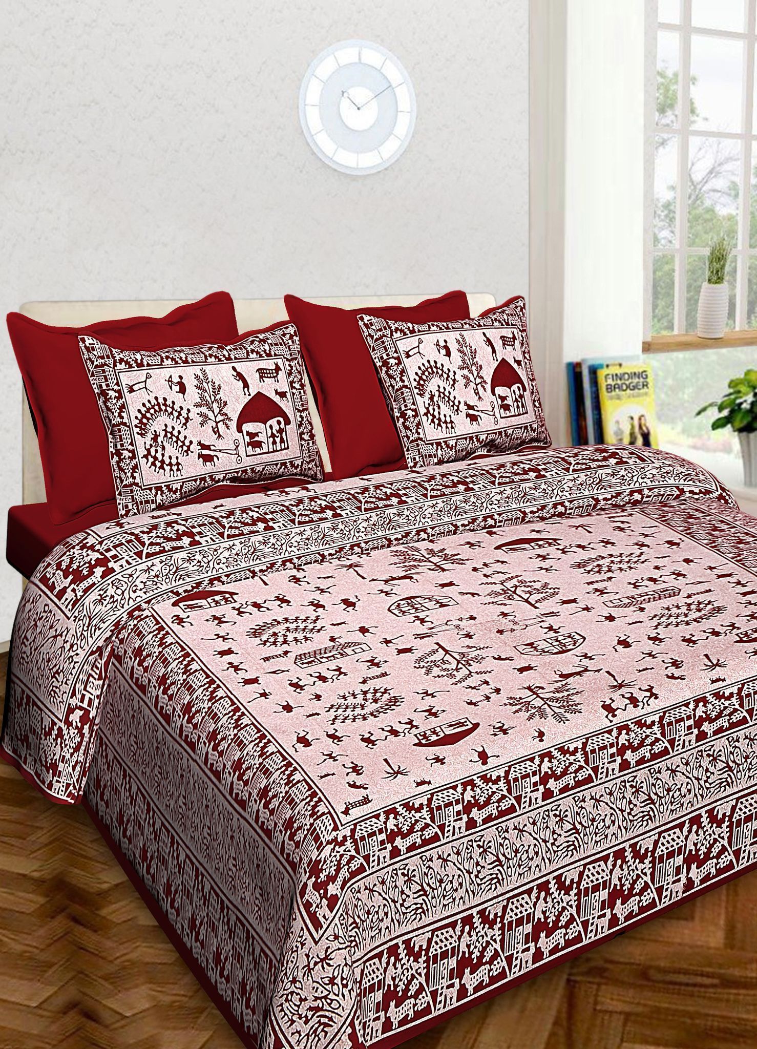 3001-Hometrade India-Standard King Size (90*108 Inches)-Pure Cotton Jaipuri Double Bedsheet With Matching Pillow Cover