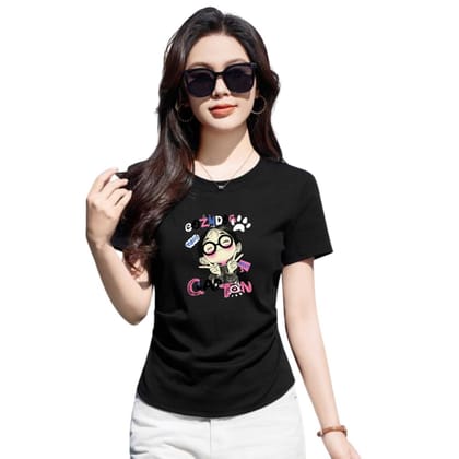 Graphic T-Shirt,Black Cotton Top, Casual Short Sleeve for Girls (Color-Black, Size-14 - 15 Years)