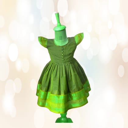 Traditional Green Silk Blend Pattu Pavadai Dress | Festive Ethnic Wear | Girls Party Outfit