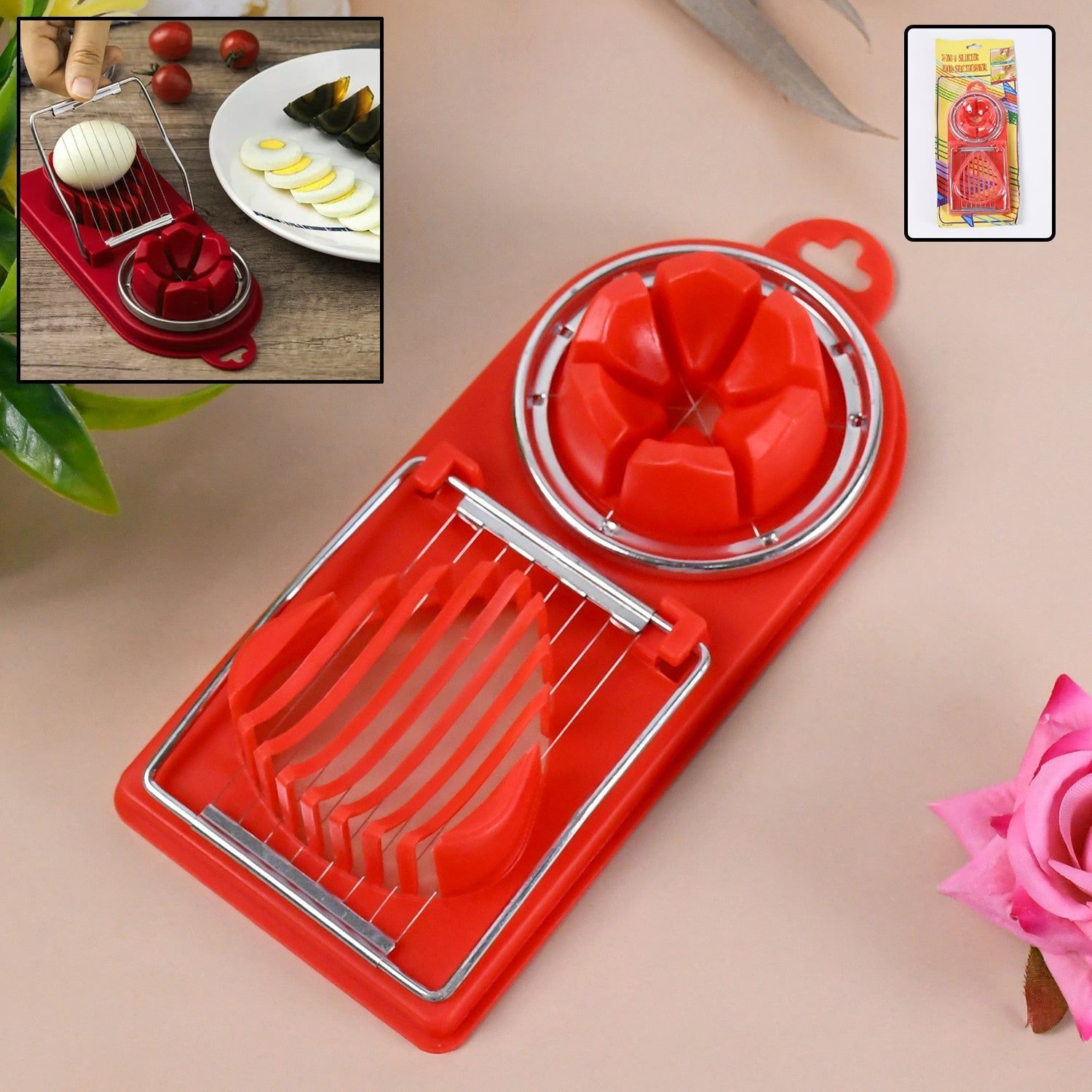 2 In 1 Egg Slicer, Egg Cutter For Hard Boiled Eggs (1 Pc)