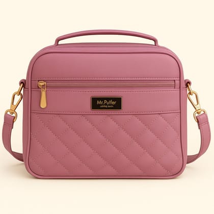 Stylish Quilted Sling Bag for Women & Girls Office & Casual Use Everyday Crossbody (Pink)