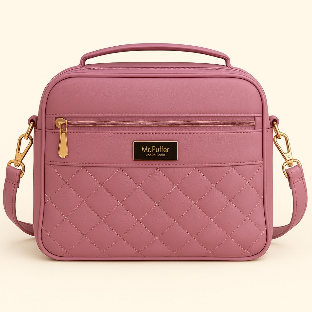 Stylish Quilted Sling Bag for Women & Girls Office & Casual Use Everyday Crossbody (Pink)