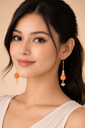 Peach Beaded Drop Earrings
