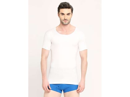 VIP Supreme Men's Round Neck Half Sleeve 100% Cotton White Vest, Moisture Absorbent Inner wear for Men - 80