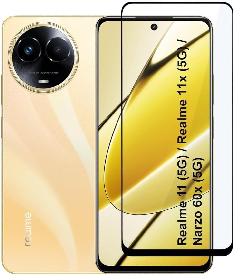 PLUGTECH Advanced Tempered Glass With Anti-Explosion 9H Hardness Edge-To-Edge Coverage Screen Guard for Realme 11X