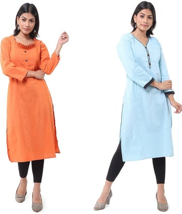 DESHBANDHU DBK - Multicolor Cotton Women's Straight Kurti ( Pack of 2 )