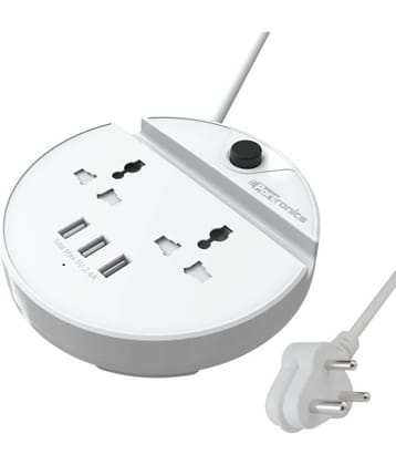 Portronics Power BUN, a Surge Protector with 2 AC Outlets and 3 USB Charging Ports Plus a Phone Docking Station, 1.5 Meter Power Cord, LED Indicator, White