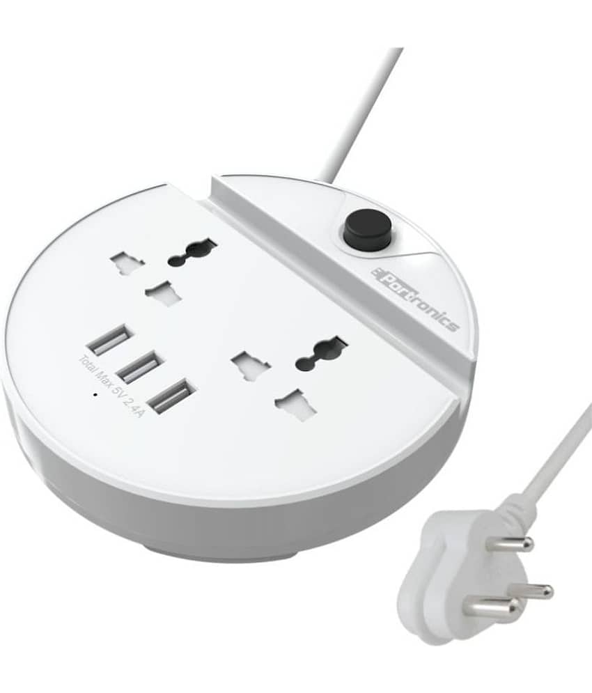 Portronics Power BUN, a Surge Protector with 2 AC Outlets and 3 USB Charging Ports Plus a Phone Docking Station, 1.5 Meter Power Cord, LED Indicator, White