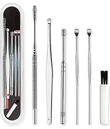 FSN 6 Pcs Ear Wax Cleaner, Ear Pick Earwax Removal Kit, Ear Cleansing Tool Set, Ear Curette Ear Wax Remover Tool with a Storage Box (Silver, 6pcs)