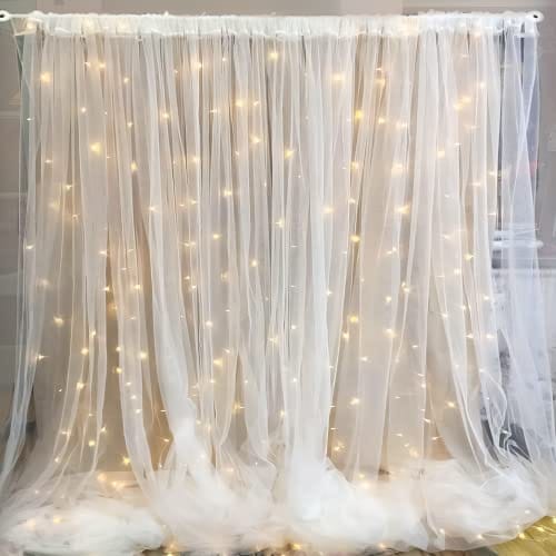 Decorative Items for Living Room, Ganpati Decoration Setup for Home Decor, White Backdrop & LED Fairy Lights (40ft