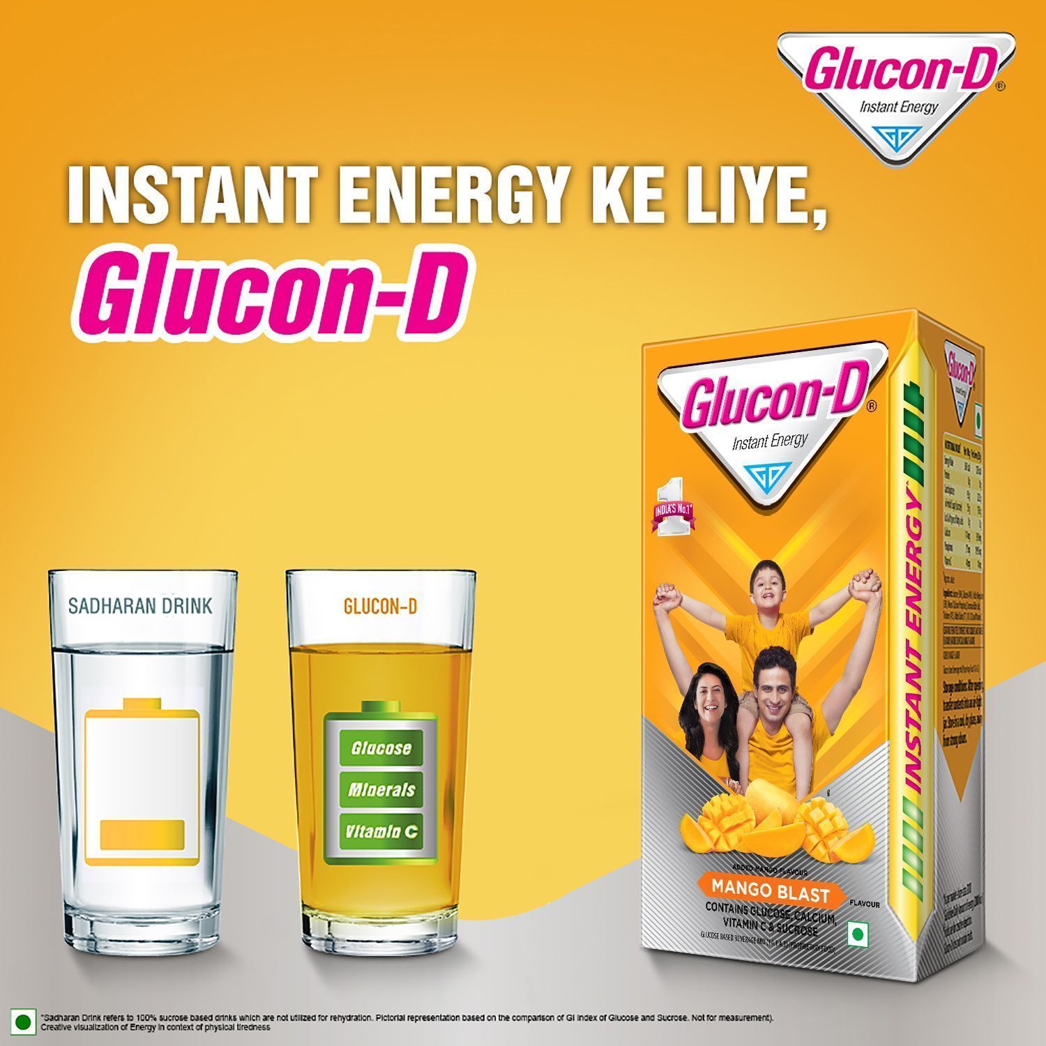 Glucon-D Mango Blast Glucose Powder(75g + 50g Extra)| For Tasty Mango Flavoured Glucose Drink| Provides Instant Energy