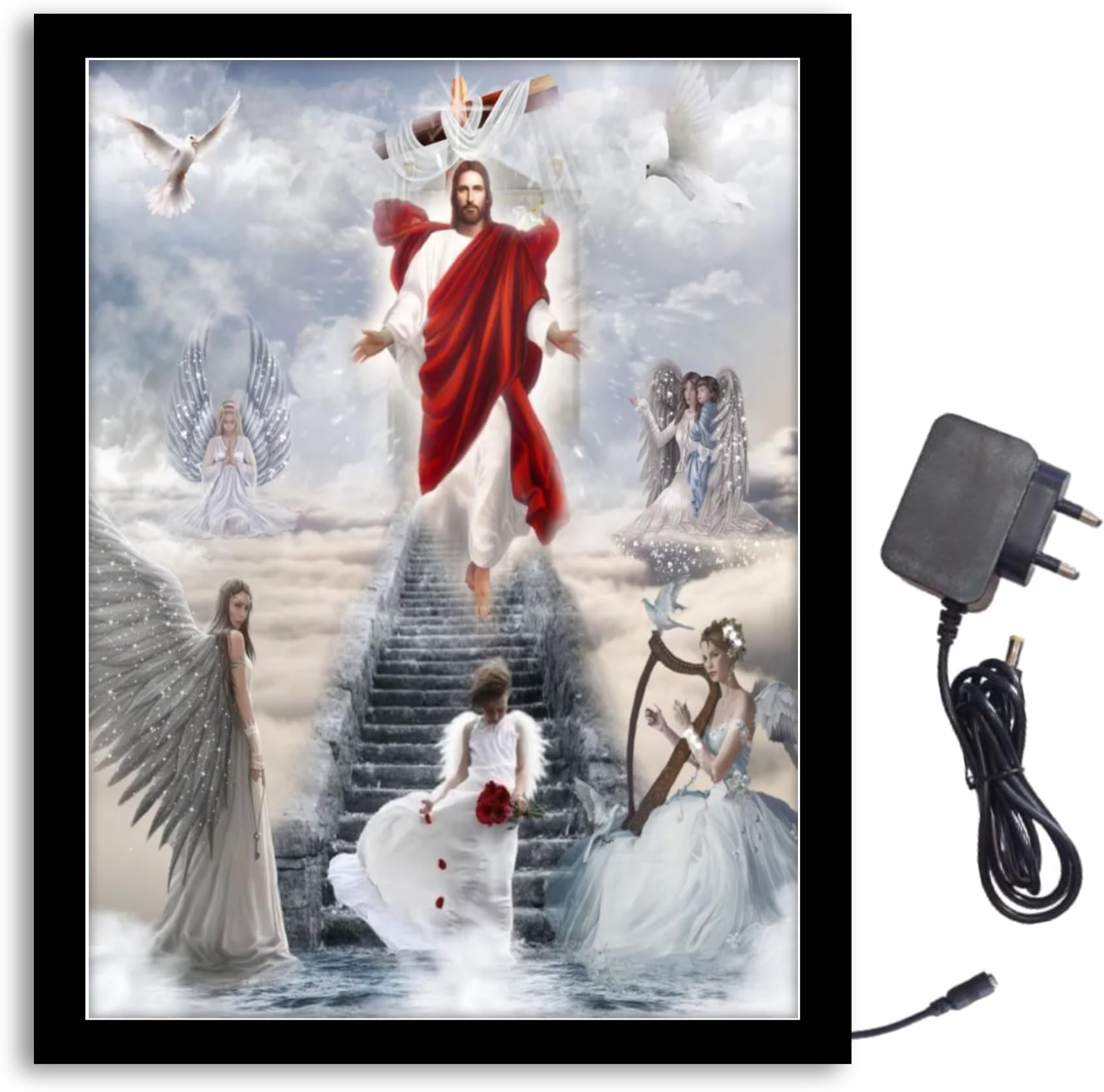 NOKKES Jesus Light Photo Frame 8X10 inch Led Light photo Frame With Light Adaptor Led Light Photo Frame Black Color Photo Frame_AQW150