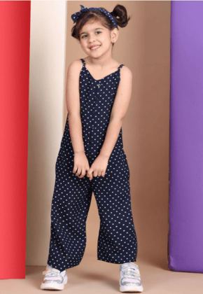 Girls Printed Shoulder Straps Basic Jumpsuit