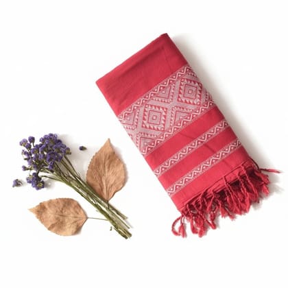 Red Patterned Ethnic Dupatta with Tassels