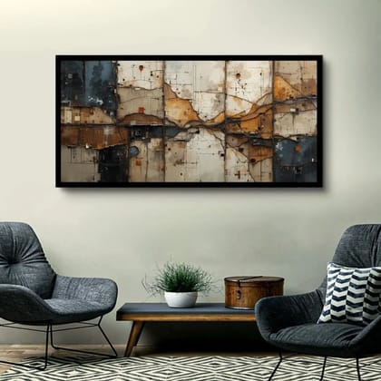Luminary Fractured Horizons–Industrial Abstract Museum-Quality Cotton Canvas Handprint for Modern Living Room Décor | Frame Size (127 X 69 Cm) | Frame Type (Black) | 5-Year Warranty