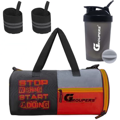 GROUPERS SWSD Duffel Bag l Gym Bags lWrist Band Support l Gym Shaker Bottle-400 ML (Black)
