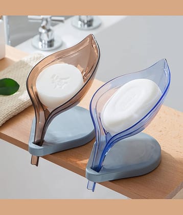 BLUE HOME AND KITCHEN Leaf Shape Plastic Soap Holder With Suction Cup (Pack of 2)
