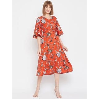 Purys Women Orange Fit & Flare Dress