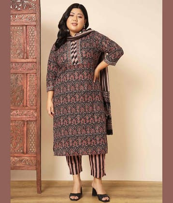 Vbuyz Cotton Printed Kurti With Pants Women's Stitched Salwar Suit - Brown ( Pack of 1 )