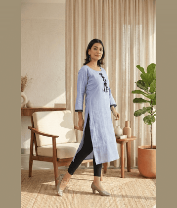 DESHBANDHU DBK - Blue Cotton Women's Straight Kurti ( Pack of 1 )