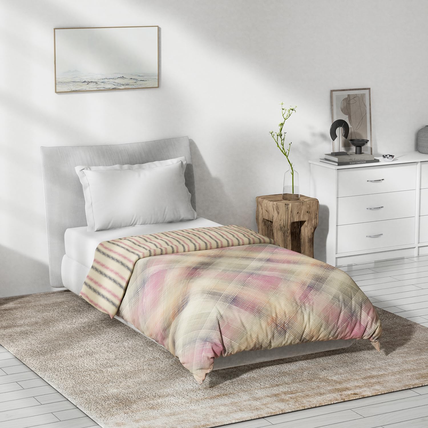 DDECOR - Primary Collection 100% Cotton Abstract Pattern VOLTC Single Dohar|137 CM X 229 CM| - Purple