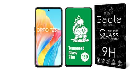Saola 18D Tempered Glass With Inbuilt Airbag Borders For Oppo F23 5G (Pack Of 1) With Free Installation Kit. Full Screen Coverage - 6.72 Inch Saola 18D Tempered Glass With Inbuilt Airbag Borders For Oppo F23 5G (Pack Of 1) With Free Installation Kit. Ful
