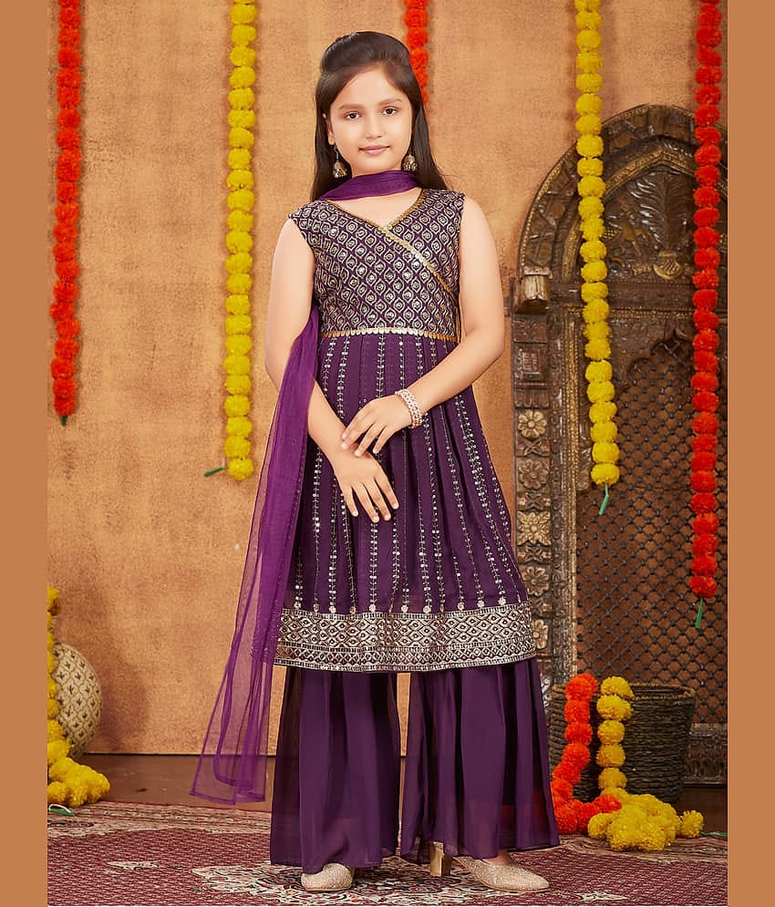 Aarika Girls Georgette Kurta and Sharara Set ( Pack of 1 , Purple )