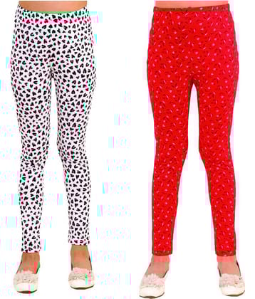 Kids Cave Pack of 2 Girls Cotton Blend Leggings ( White )