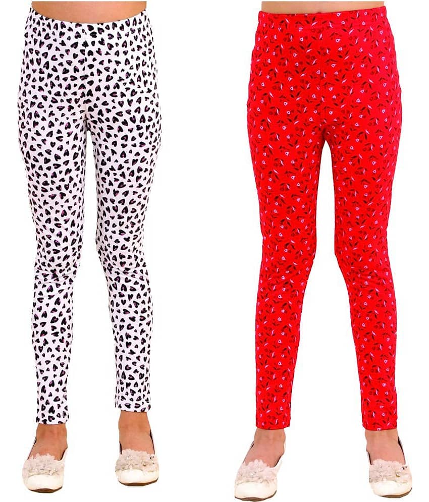 Kids Cave Pack of 2 Girls Cotton Blend Leggings ( White )