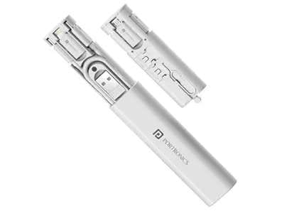 Portronics Snapcase 3 Type C to Type C Cable, Micro , 8 Pin, USB-A Extension, SD Card , Sim Card Slot, SIM Ejector Pin - White
