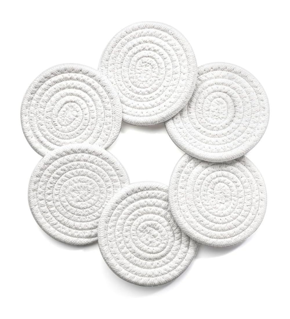 Generic Cotton Rope Drink Coasters 6 Pcs Set (White)-PID66425