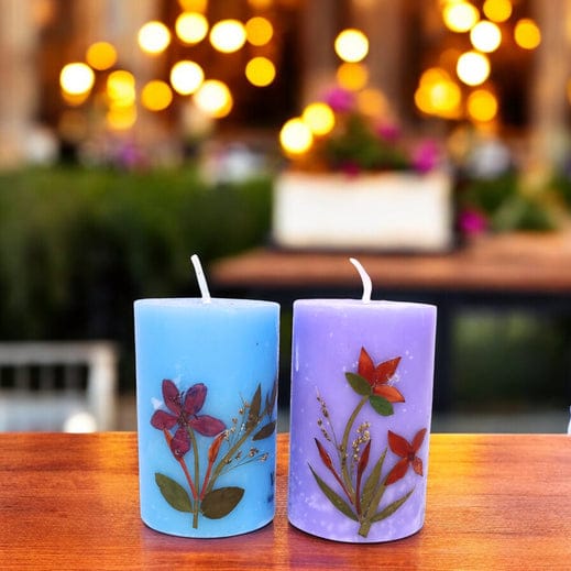 Vanilla and Lavender Scented Eco-friendly Soy Wax Pillar Candles-Set of 2 - Vanilla