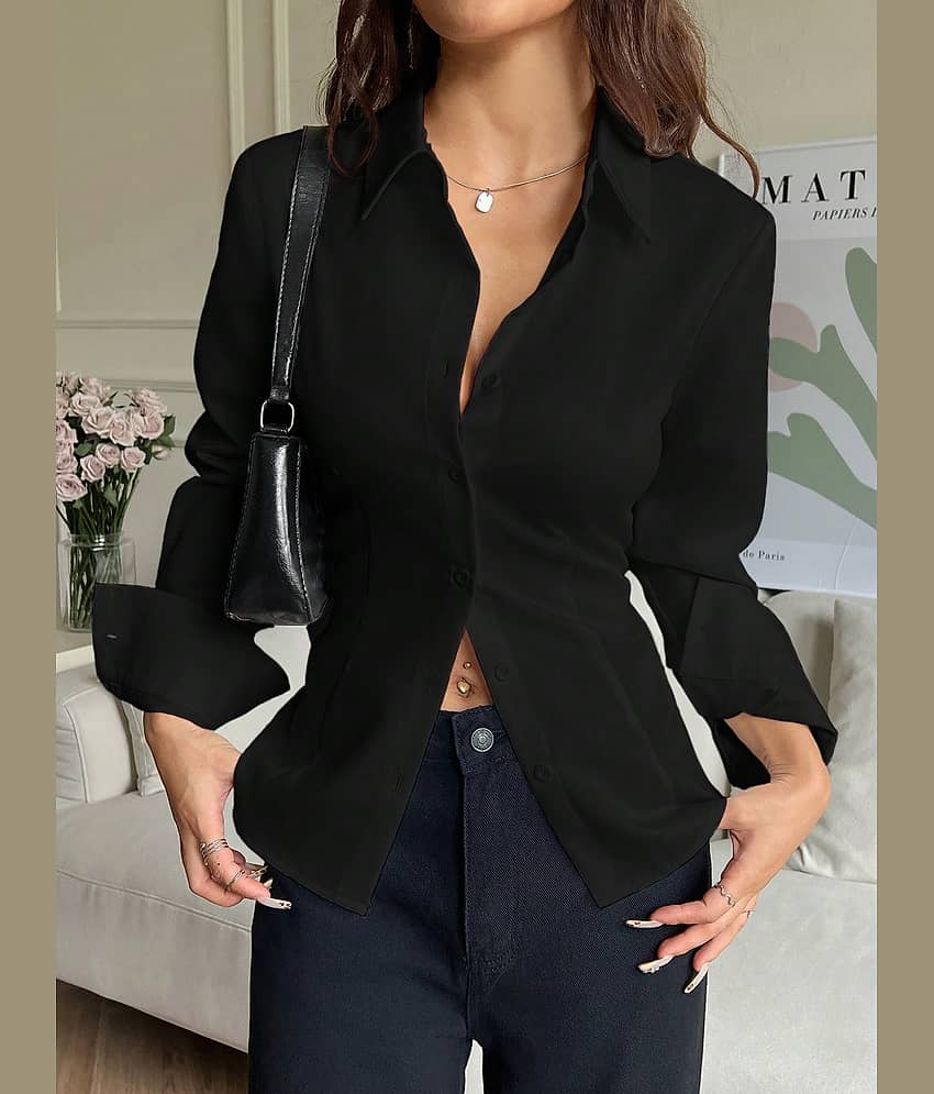 Aahwan Women Solid Polyester Shirt ( Black )