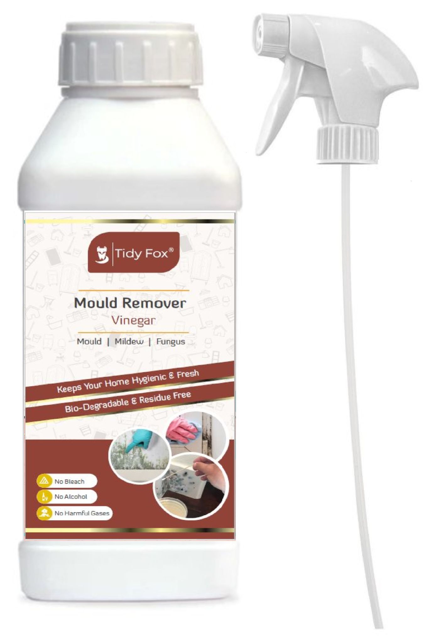Tidy Fox Vinegar Based Mould Remover / Eco-Friendly & Safe / With Spray / 1 litre
