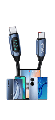 Walk On Air Fast Charging Type C LED Display cable |USB C to USB C |5A PD 100W 480Mbps Data Sync Nylon Braided Cable 1M length (blue Color) for Mobile Phones, Laptops, Tablets, and More