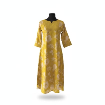 Women's Yellow Floral Printed Cotton Kurti