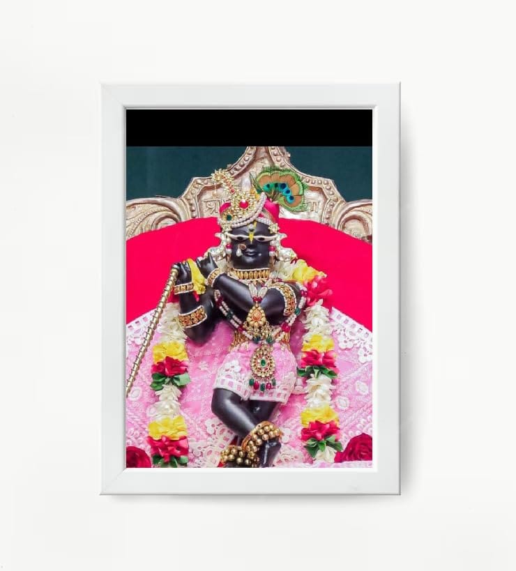 NOKKES Radha Raman Ji Vrindavan Radha Raman Thakur Ji White Photo Frames Religious Photo frame 5X7 Inch Photo Frame_QWW82