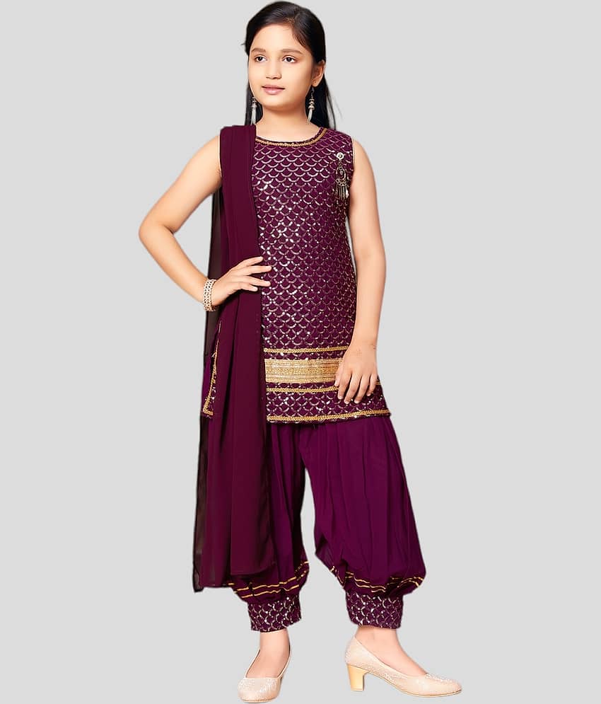 Aarika Girls Georgette Patiala Kurta Set ( Pack of 1 , Purple )