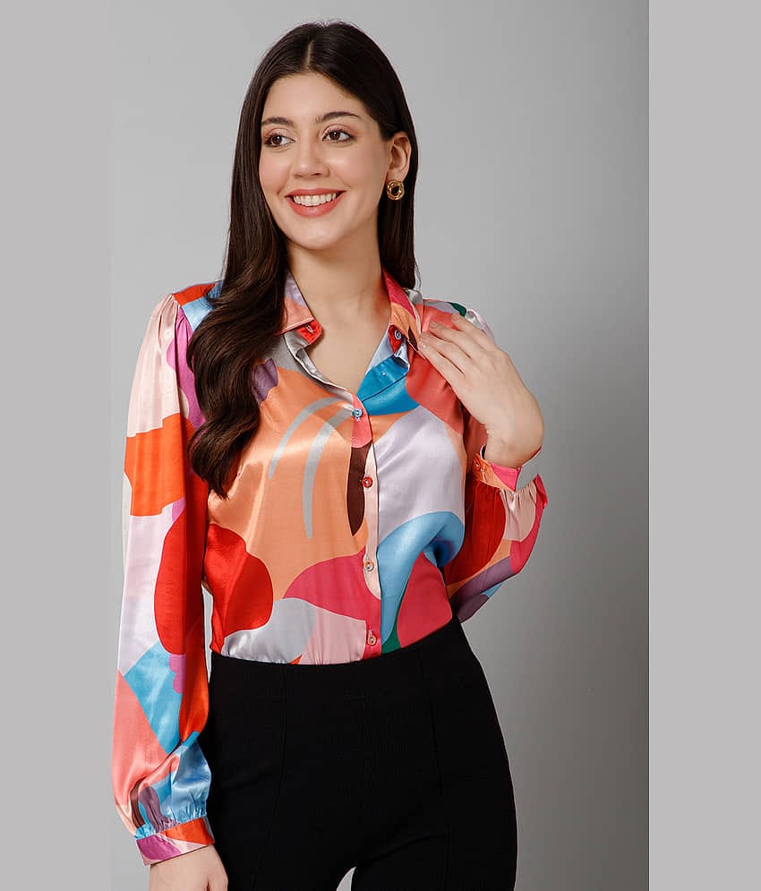 Purys Women Printed Satin Shirt ( Multicolor )