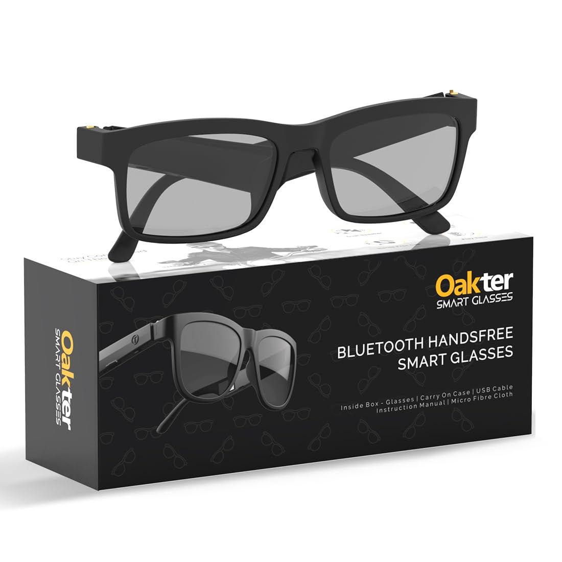 OAKTER Smart Glasses with Wireless Bluetooth | Hands-Free Calling | Open Ear Music | Sport Headset | Intelligent Eyewear | Connect with Your Mobile/Tablet | Black black / Medium