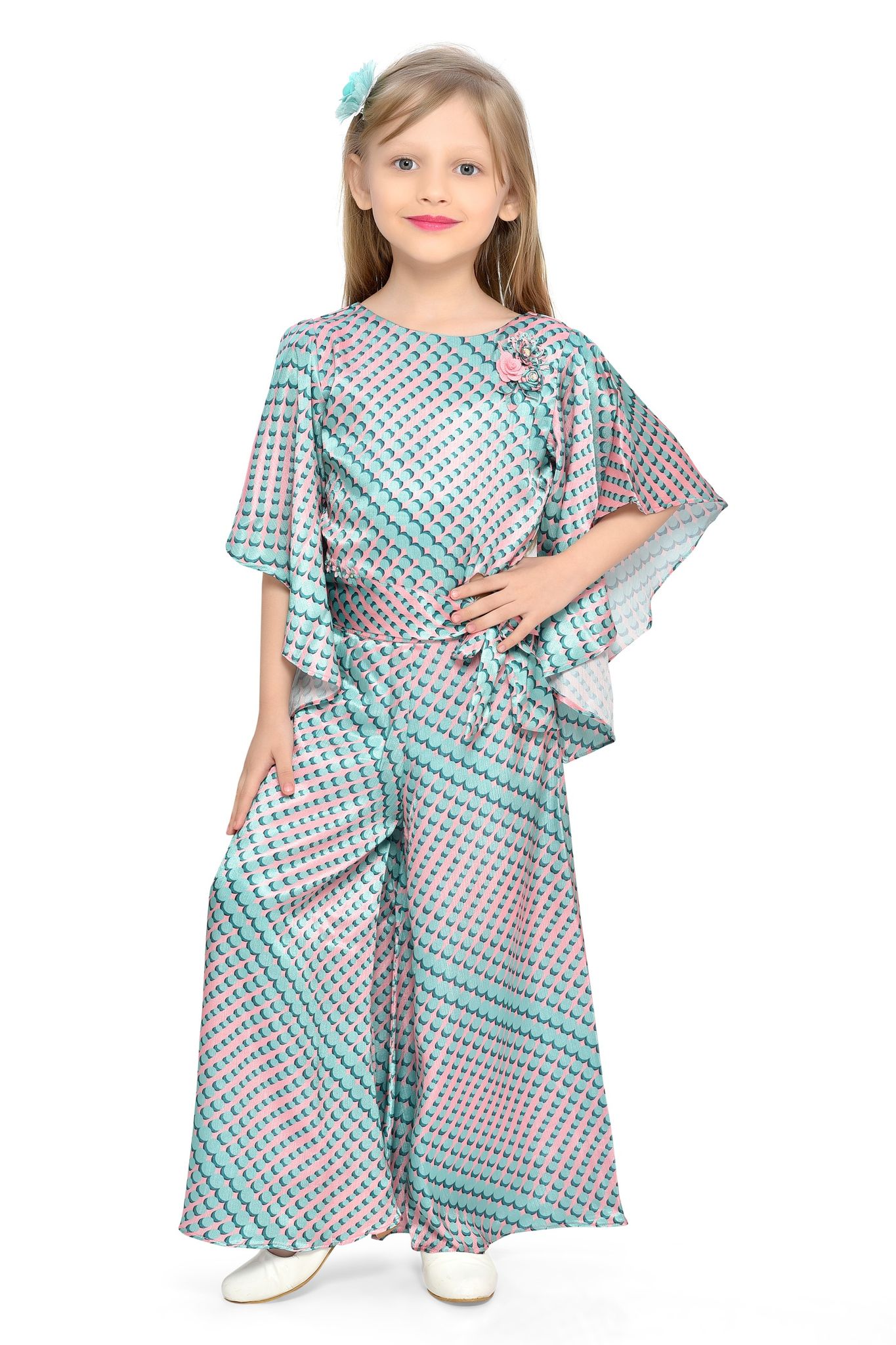 Be:Kids Teal and Yellow Geometric Print Top and Pants Set