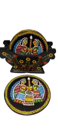 Exquisite 4-Inch Tea Coaster with Authentic Tikuli Painting from Ancient Bihar Art
