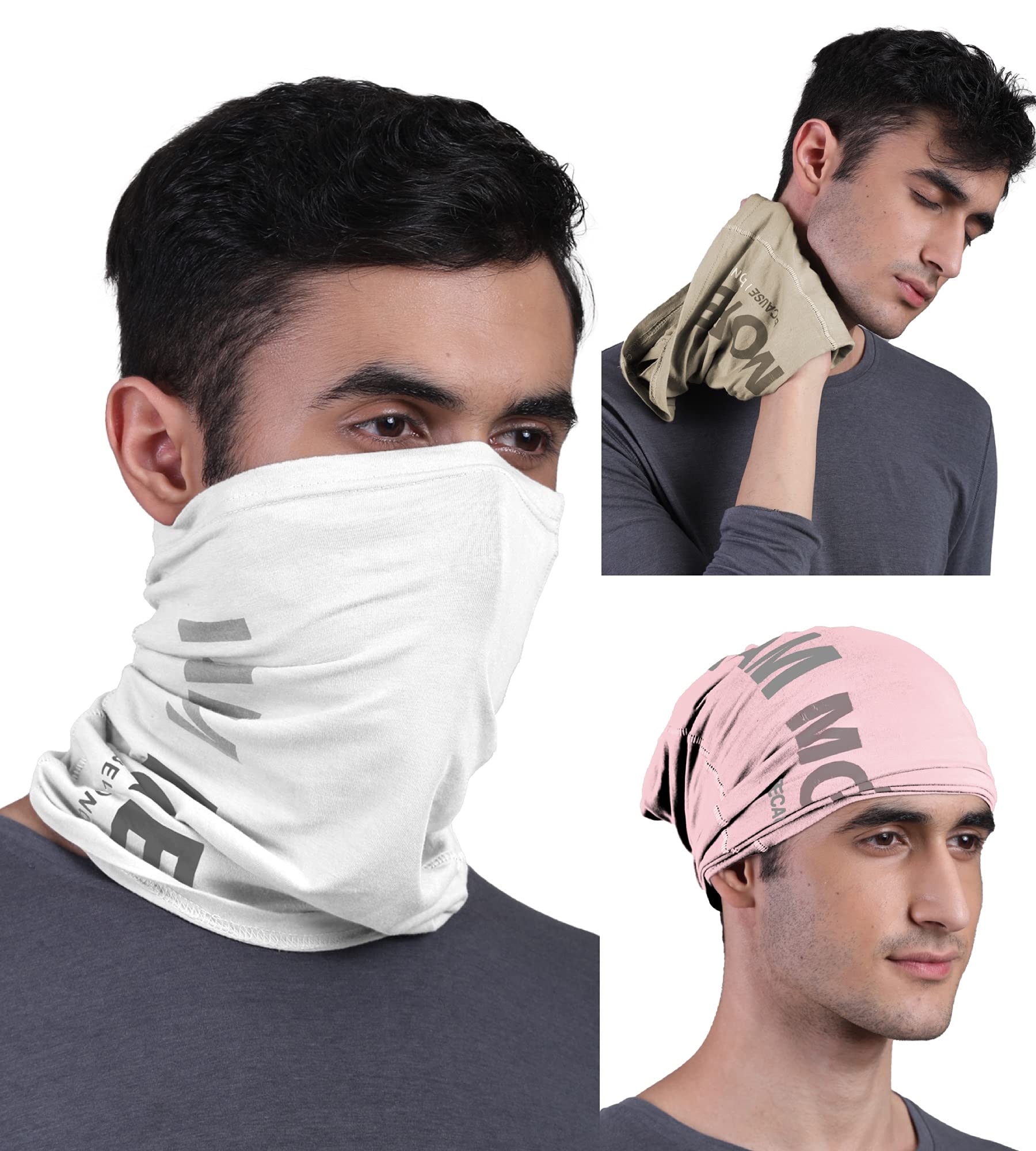 FREECULTR Unisex Bamboo Bandana, Anti Microbial Super Soft & Comfort Fit, Breathable Multipurpose Headband - Printed Pack of 3-Beach Sand,Pastle Peach,White