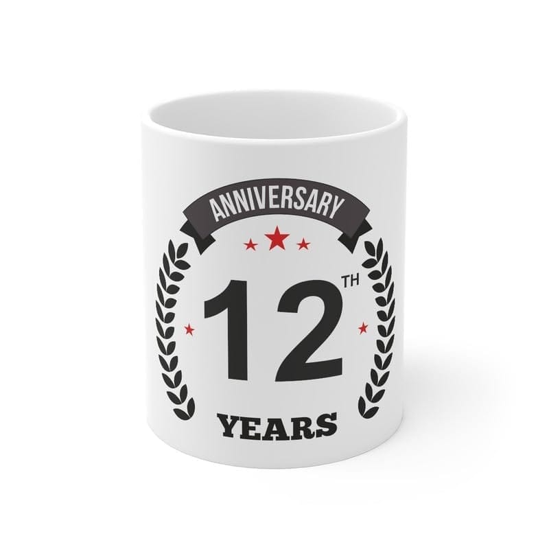DARSHANS Ceramic 12th Anniversary Printed Coffee Mug (Color: White, Capacity:330ml)