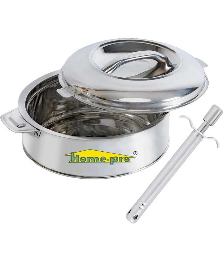 HomePro Casserole 1500 & Gas Lighter Silver Steel Thermoware Casserole ( Set of 2 , 1500 mL )