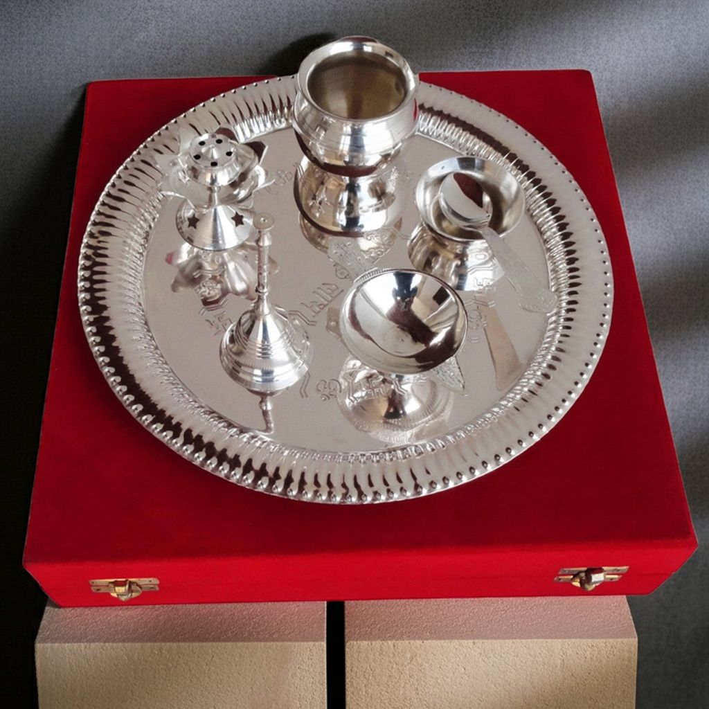 Brass Decorative Puja Thali Set With Valvet Box (BMAS084)