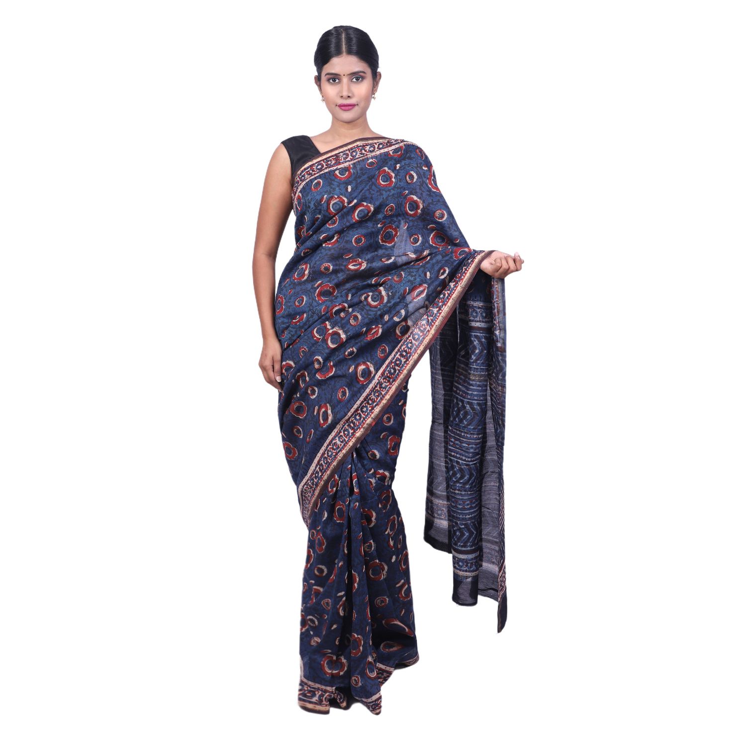 HANDLOOM MAHESHWARI SAREE- (COTTON+SILK MIX) WITH BLOUSE (SKU - 3I0101030422 SAREE- 106)