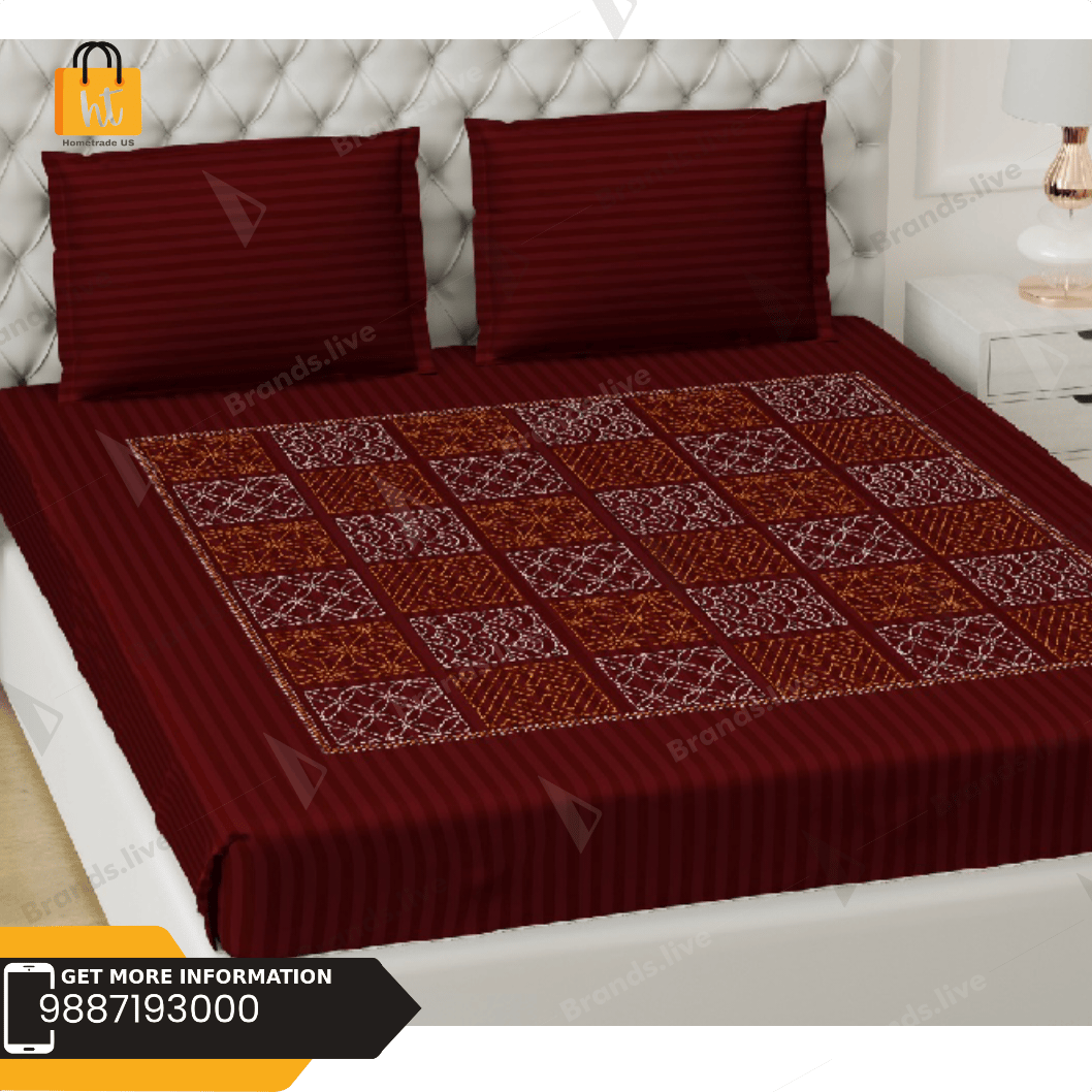 3001-Hometrade India-Standard King Size (90*108 Inches) Double Bedsheet With 2 Pillow Cover-RJ-14-Jaipur lining-3347