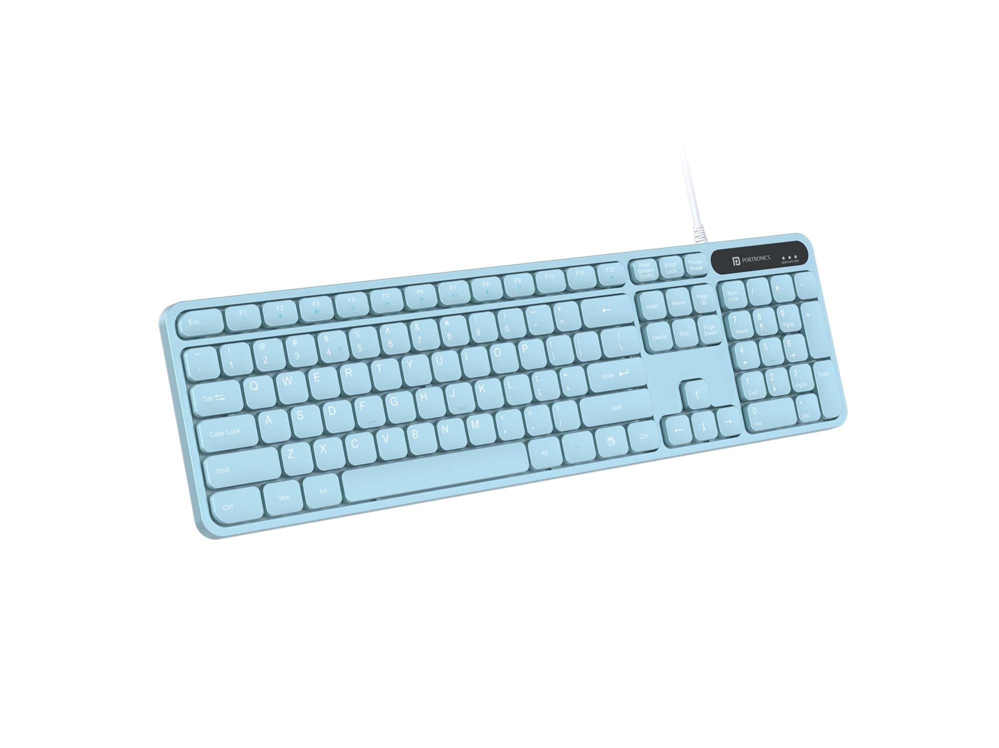 Portronics Ki-Pad 3 USB Wired Keyboard with Large Keycaps, Noise-Free Typing, Fn Multimedia Hotkeys, Full-Size Layout with Num Pad, Ergonomic Design, 1.5m USB Cable, for Laptop, PC, Mac - Blue