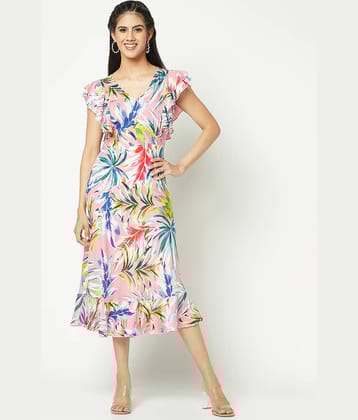 Glito Women Rayon Printed Fit & Flare Dress ( Multicolor )